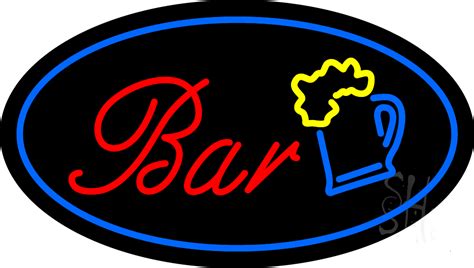 Animated Oval Border Bar w/Beer Mug LED Neon Sign - Bar Neon Signs - Everything Neon