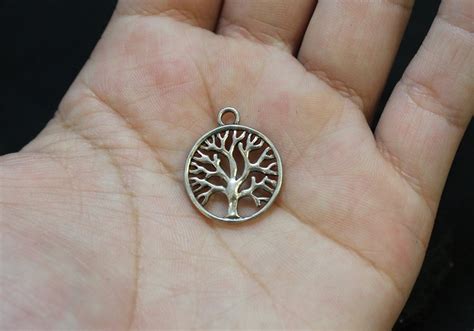 Tree Of Life Silver Pendant, Silver Tree Charm Pendant, Round Tree Of Life Silver Pendant Charm