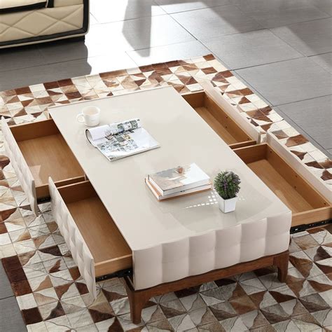 Luxury Modern Rectangular 55" Wood Coffee Table with Storage 4 Drawers ...