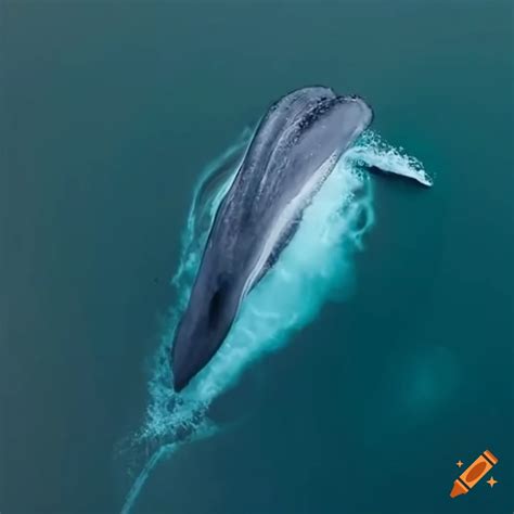 Aerial view of a blue whale breaching on Craiyon