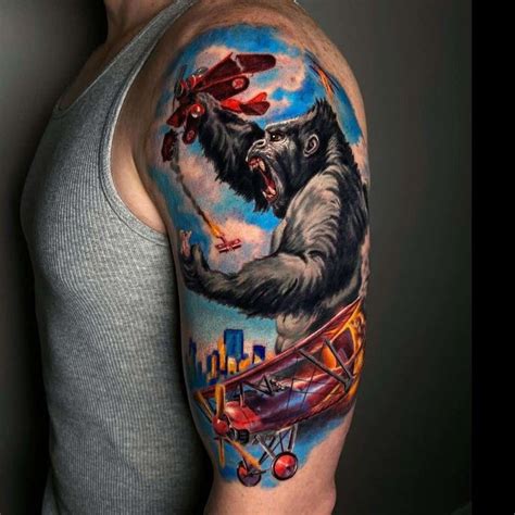 Shoulder Sleeve King Kong Tattoo Colorful Idea | King kong, Gorilla ...