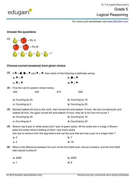 Grade5-Logical-Reasoning.pdf | Physics & Mathematics | Mathematics