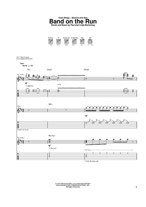 Band On The Run" Sheet Music by Paul McCartney for Guitar Tab - Sheet Music Now