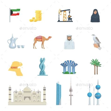 Kuwait Culture Flat Icon Set | Flat icons set, Graphic shapes design ...