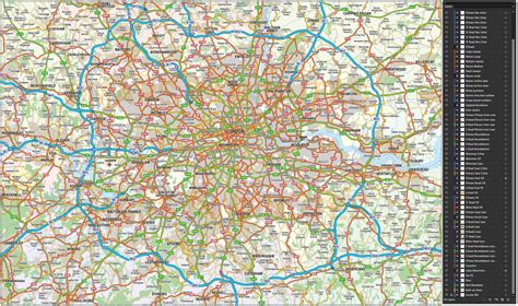 Digital vector map of Greater London-M25 with roads @250k scale in illustrator editable vector ...