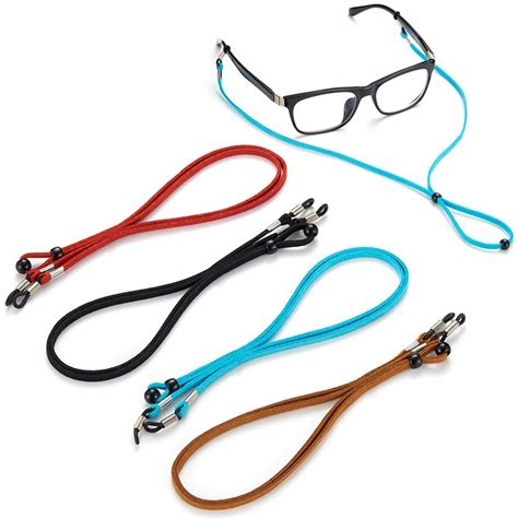 Eyeglass Strap Holder, 4pcs PU Leather Glasses Strap Non-Slip Eyewear ...