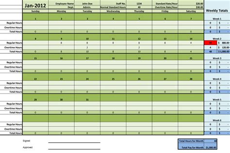 Timesheet Monthly Template Excel