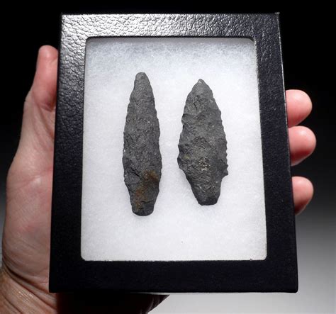 TWO RARE BASALT ATLATL PRE-COLUMBIAN SPEARHEADS *PC322 - TIME VAULT GALLERY