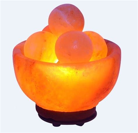 Himalayan Pink Salt Bowl Lamp With 5 Massage balls, Pure & Authentic, Dimmer Switch, Handmade ...