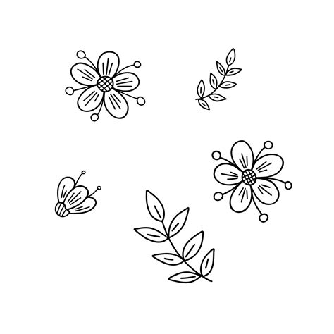 Fancy flowers, leaves simple vector minimalist concept outline ...