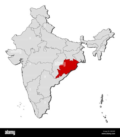 Political map of India with the several states where Orissa is ...