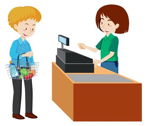 A man paying at the cashier of a supermarket 303317 Vector Art at Vecteezy