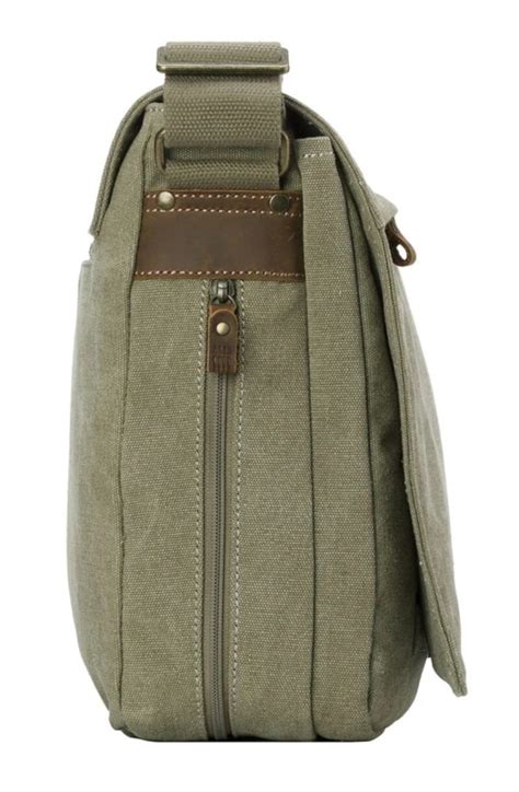 Troop L:ondon Classic Flap Front Messenger Bag - Khaki - Sunset Surf & Turf