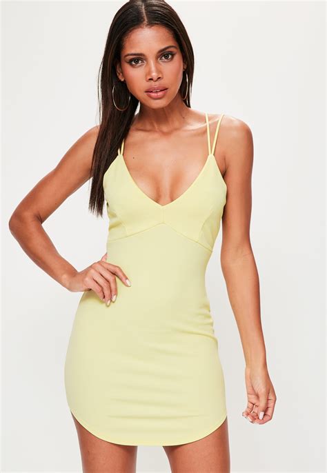 Lyst - Missguided Yellow Double Strap Mini Lemon Dress in Yellow