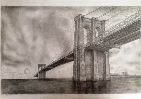 Dreams of an Architect: Brooklyn Bridge - pencil drawing