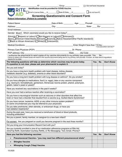 Rite Aid Flu Shot Form ≡ Fill Out Printable PDF