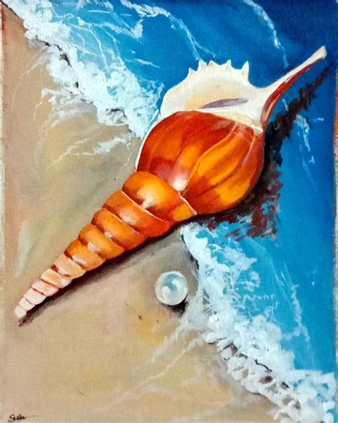 Sea shell | Ocean art painting, Easy canvas art, Canvas art painting