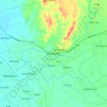 Manaoag topographic map, elevation, relief