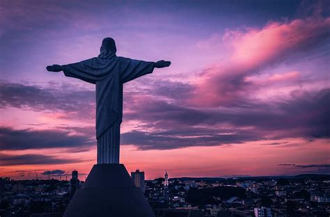 HD wallpaper: Araxa, Mirante, Brazil, Sunrise, Statue, jesus, open arms ...