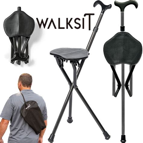 WalkSit Carbon Cane Chair: Lightweight, Compact Folding Seat for Travel ...