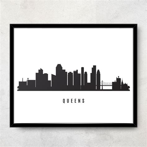 Queens New York Skyline Printable Queens New York City Black | Etsy