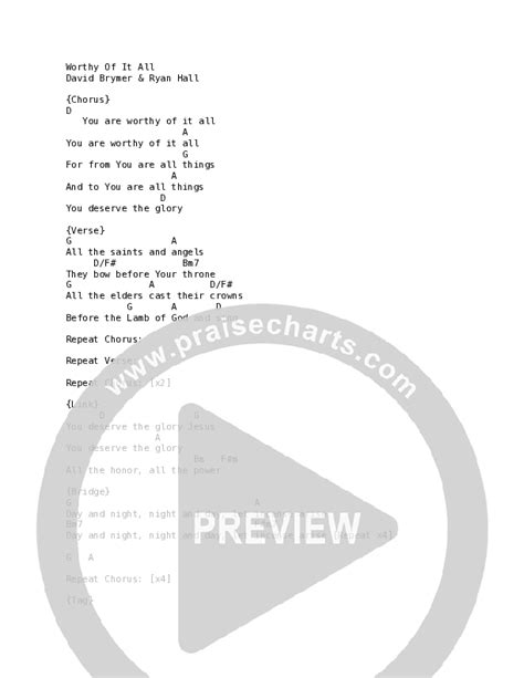 Worthy Of It All (Live) Chords PDF (Village Lights) - PraiseCharts