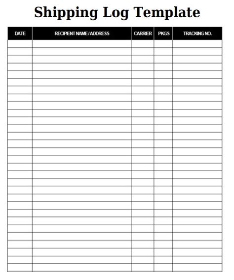 Shipping Chart Template
