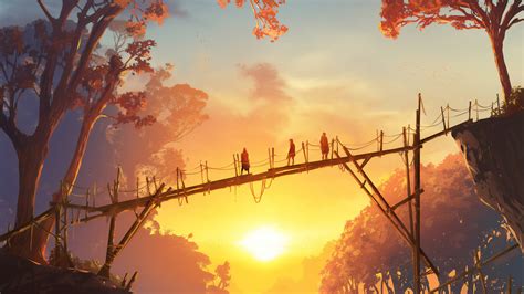 Sunset On The Wooden Bridge People Standing Wallpaper,HD Artist Wallpapers,4k Wallpapers,Images ...