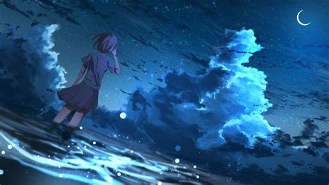 1360x768 Resolution Anime Girl in Half Moon Night 4K Desktop Laptop HD ...