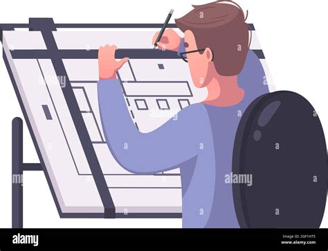 Male architect drawing house plan cartoon vector illustration Stock ...