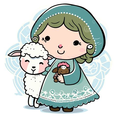 Mary Had A Little Lamb Vector, Sticker Clipart Cartoon Girl With A Sheep, Sticker, Clipart PNG ...