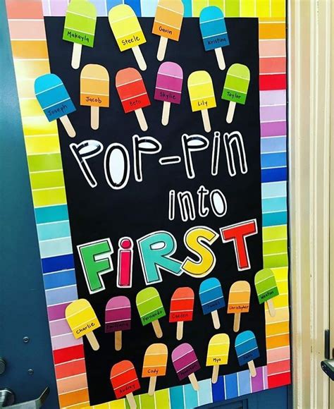 a poster with popsicles on it that says pop - fil into first