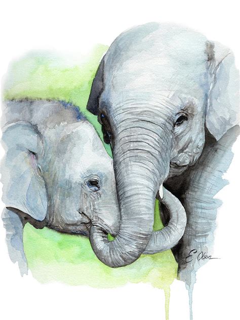 Mother and Baby Elephant Painting by Emily Olson - Pixels