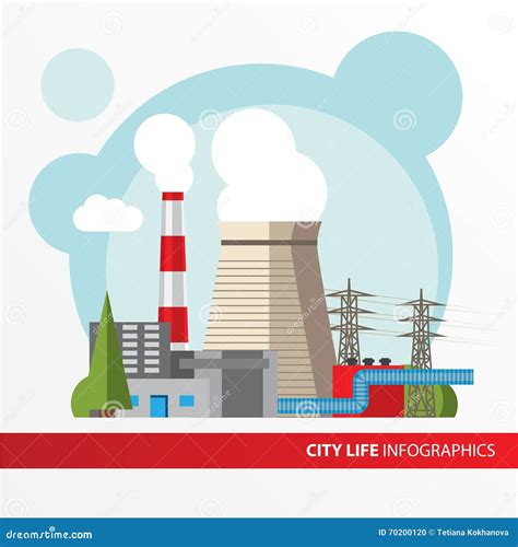 Thermal Power Station Illustration in a Flat Style. City Infographics Set. All Types of Power ...