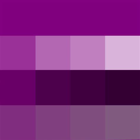 #Purple (Hue) ( pure color ) with Tints (hue + white), Shades (hue + black) and Tones (hue ...