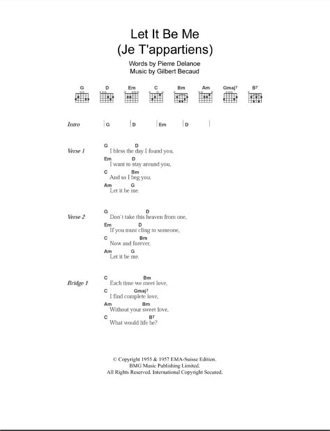 Let It Be Me (Je T'appartiens) - Guitar Chords/Lyrics | zZounds