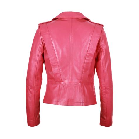 Womens Pink Biker Style Genuine leather Jacket