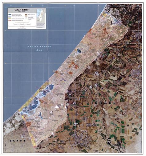 Large detailed satellite map of Gaza Strip with other marks - 2005 ...