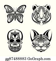 1 Skull Butterfly Tiger Cat Tattoo Design Clip Art | Royalty Free - GoGraph