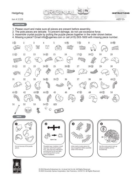 3D Crystal Puzzle Instructions - Assembly Guide for Hedgehog Puzzle ...