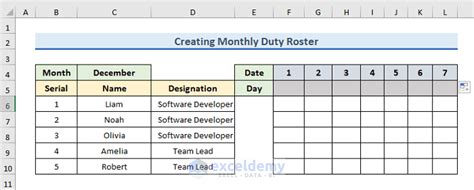 How to Create Monthly Duty Roster Format in Excel - ExcelDemy