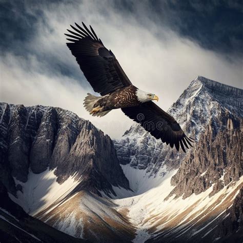 A Bald Eagle Soaring in the Sky Above a Rugged Mountain Range Stock Photo - Image of daytime ...