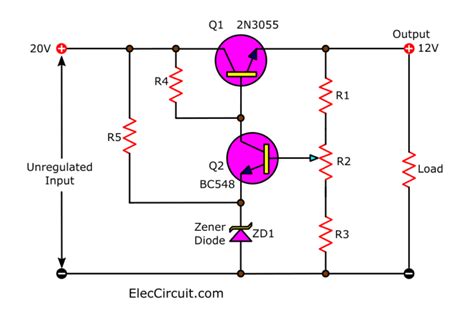 Transistor series voltage regulator with overload and short circuit protection | Voltage ...