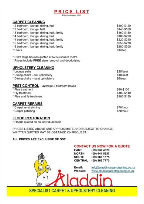 Housekeeping House Cleaning Price List Pdf - Printable Form, Templates and Letter