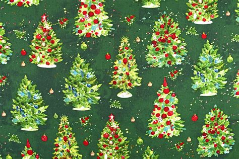 Green Christmas Tree Fabric Christmas Quilting Fabric O - Etsy