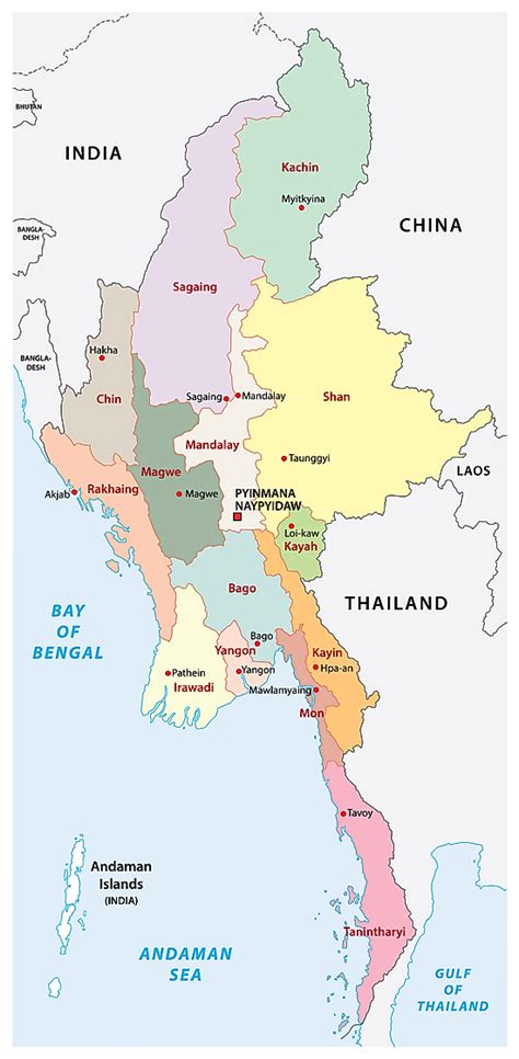 Regions of Myanmar Map Mergui Archipelago, Thailand Map, Andaman Islands, Coastal Plain ...