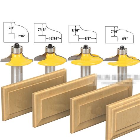 Woodworking Tenon Tool 4 pcs Bit Drawer Front and Cabinet Door Front Router Bit Set with 1/2 ...