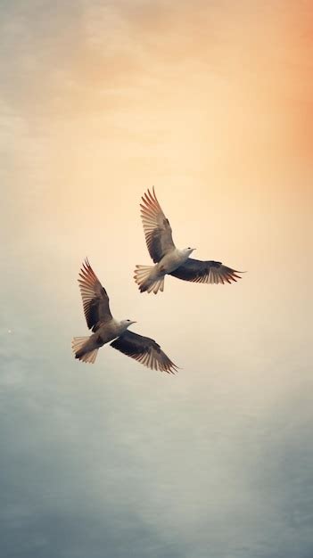 Premium AI Image | two birds flying in the sky with a sunset in the background