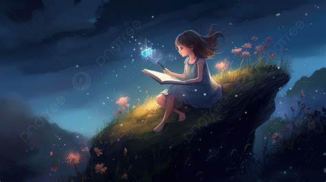 An Animated Girl Reading A Book While Sitting On A Cliff Background, Poem Pictures, Poem ...