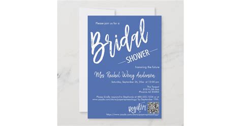 Simple Blue Minimal Script Bridal Shower QR Code Invitation | Zazzle